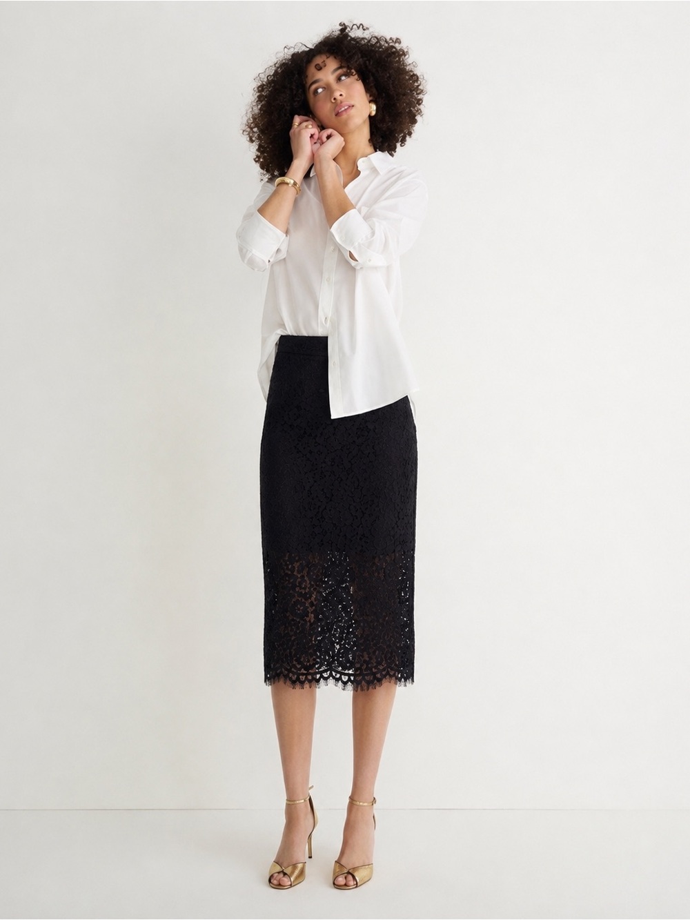 J.Crew No. 3 Black Lace Midi Pencil Skirt